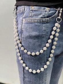 1pc Fashion Street Hip-Hop Pants Chain, Handmade Ceramic Rhinestone Ball Waist Chain, Unisex Body Chain Accessory For Daily Wear (Friendly Reminder: This Is A Handmade Chain, Occasional Detachment Is Normal, Can Be Re-Assembled) - trắng - Xem 3