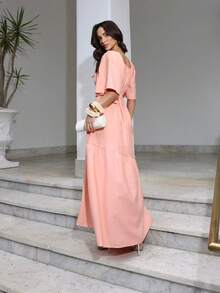 Vestido Feminino     Com Manga e Cinto Moda Verao Elegante