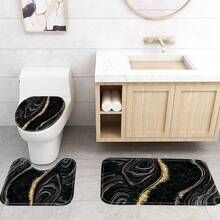 4 Pcs Black Marble Shower Curtain Sets With Rugs Gold Bathroom Sets With Shower Curtain And Rugs Modern Abstract Bathroom Decor Accessories Shower Curtains For Bathroom Toilet Lid Cover{Inchcolor_nameinch:InchBlackGoldinch} - 黑金 - 查看 7