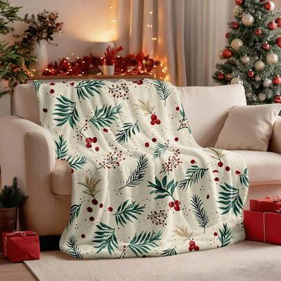 Manta de flanela com tema natalino (1 peça), macia e confortável, com estampa de árvore. Ideal para sofá, cama e momentos de lazer. Um presente perfeito para adultos e esposas.