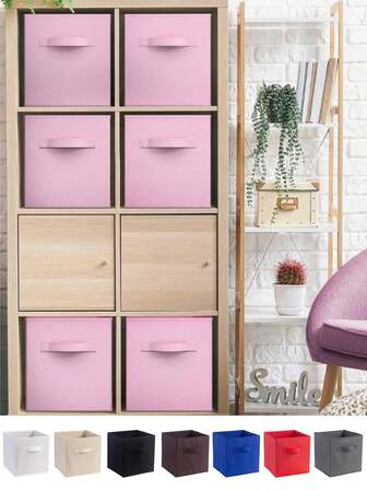 6 piezas/3 piezas/1 pieza Caja de almacenamiento cuadrada sin tapa, Cesta de tela para almacenaje, Caja de almacenamiento plegable para armario, Organizador de ropa y juguetes, Adecuado para organización y almacenamiento en dormitorio, armario, ropa, dormitorio, oficina, documentos, juguetes, camiseta blanca de mujer, pantalones negros de mujer, ropa de invierno para dama, vestido