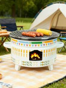 1 Set Of Portable Barbecue Grill For Courtyards, Outdoor Picnics And Gatherings; Also Serves As Indoor Kettle Tea-Brewing Stove, Heating Stove, Fire Stove And Charcoal-Burning Stove For Home Use In Winter, Compatible With Food Tongs And Grilling Net - Multicolor - View 6