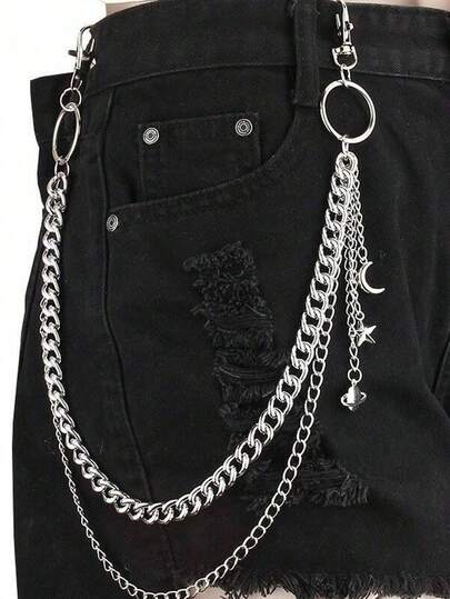 1pc Punk Casual Style Layered Pants Chain With Star, Moon, Planet, Feather, Spider Web Pendant Decor, Suitable For Men And Women, Street Fashion, Punk Theme Party