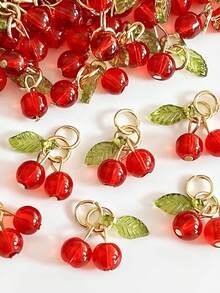 10 pezzi di ciondoli a forma di ciliegie rosse, piccoli e carini, perline di vetro a forma di frutta, ciondoli in acrilico con perline, con anello per orecchini, bracciali, collane, creazione di gioielli e artigianato fai-da-te