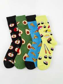 4 Paar Herren bunte Socken, mit lebendigen Lebensmittel-Prints, bequeme Freizeitsocken, europäischer und amerikanischer Straßen-Stil Knöchelsocken