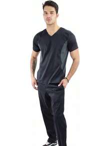 SOULMATE Men's Medical Scrub Top With Side Color Highlight - Red - View 8