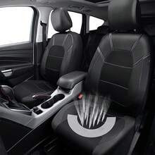 Black PVC Leather Universal Car Seat Cover High Back Full Set For 5 Seats Front Rear Cover Breatherable Zipper Design Fit Solid 40/60, 60/40, 50/50 Split Bench For Most Cars Trucks SUVs - 黑色 - 查看 3