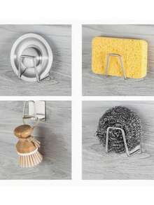 10pcs/1pc Stainless Steel Sponge Holder, Kitchen And Bathroom Storage Rack, Stainless Steel Hooks, Wall-Mounted Adhesive Hooks, Dish Drying Rack, Sponge Holder, Sink Organizer Rack For Kitchen, Bathroom, No Drilling Required, Used For Draining Dishes And Organizing Cutting Boards/Pot Lids, Drying Sponges, Wall-Mounted Cleaning Supplies Rack With Hooks, No Drilling Needed (Suitable For Bathroom, Kitchen Or Living Room), Multi-Function Towel & Clothes Clips - Multicolor - View 7