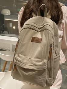 シンプル 大容量 無地 バックパック - カーキ - チェックする 2