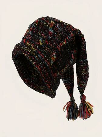 1顶小丑风针织帽，带护耳和毛球，百搭，适合小头围，撞色设计，秋冬季时尚之选