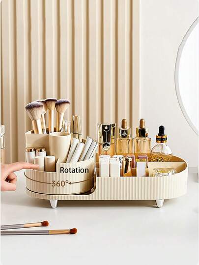 1 Stück Premium Drehbarer Kosmetik Organizer Box mit Mehrfach-Fach-Design, Schreibtisch Kosmetik Organizer und Stifthalter für Makeup Pinsel, Lippenstifte, Puder, und kleine Accessoires, platzsparend, leicht zugänglich, ideal für Schlafzimmer Kommode, Schminktisch und Arbeitsplatte, perfekt für Frühjahrsauffrischung, matte Oberfläche, leicht aber stabil, geschenkfertig