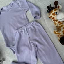 4-Piece Set: Long-Sleeved Bodysuit And Footed Pants, Plain Suedine Fabric, 100% Cotton Jumpsuit, 2 Outfits, Children's Baby Layette - Màu hồng và màu tử đinh hương - Xem 8