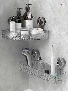 Transparent Wavy Pattern Bathroom & Vanity Cosmetic Storage Rack, Wall-Mounted Toilet & Sink Storage Rack, Suction Cup Bathroom Storage Rack - Multicolor - View 8