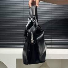 Borsa tote retrò alla moda in morbida pelle per donna, borsa a tracolla in PU di nicchia con grande capacità, borsa versatile per il tempo libero per i pendolari, adatta per le vacanze invernali e come regalo per le feste - nero - Visualizzare 6