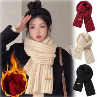 Women's Knitted Scarf, Thick & Warm, Korean Style, Versatile, High-End Atmosphere, Autumn/Winter