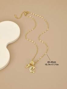 1pc Fashionable Cubic Zirconia Geometric Stainless Steel Necklace For Women, Suitable For Daily Wear, Featuring Starfish, Shell, Footprint, 8-Petal Flower, Butterfly, Lotus, 8-Pointed Star, Sunflower, Coin Badge, Gold-Tone Jewelry, High-Quality Gold-Plated Necklace, Women's Gold Accessories, Halloween Gift, Christmas Gift - Alphabet Moon - View 3