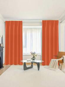 2 piezas Cortinas semitransparentes con patrón naranja, diseño moderno para todas las estaciones, 100% poliéster, filtra la luz, con ojales, fácil de colgar, adecuado para cocina, lavandería, dormitorio, estudio, sala de estar - Naranja - Ver 6