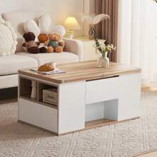 Multifunctional Lift-Up Coffee Table: The Tabletop Opens To Form 2 Tables, White + Original Wood Color, Large Capacity, Modern Living Room Furniture, Office Dining Table, Leisure Table, Multifunctional Table. - 白色 - 查看 2