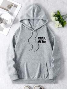 Plus Size Women's Daily "Proud Member Cool Aunts Club Like A Mom But Cooler" Text Pattern Sweatshirt Hooded Long Sleeves Casual Spring/Summer/Fall Women's Plus-Size Long-Sleeved Sweatshirt Halloween Going Out Tops Women, Vacation Outfits Women - Light Grey - View 4