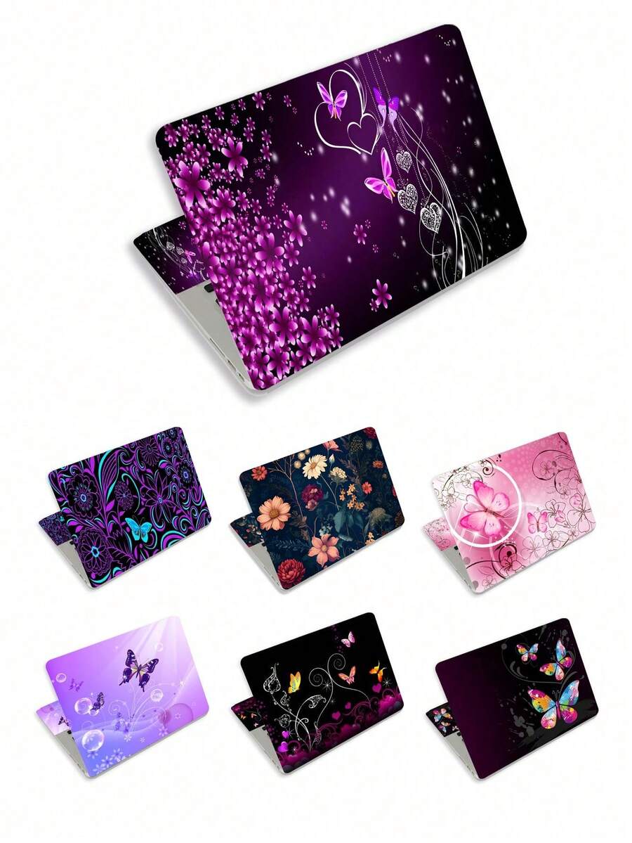 笔记本电脑外壳贴纸贴花 15.6 笔记本电脑乙烯基外壳贴纸封面艺术保护笔记本（包括 2 个腕垫外壳），装饰性防水可移动，艺术蝴蝶 - 彩色 - 查看 1
