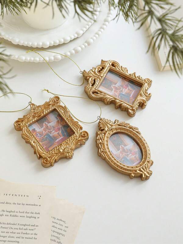 1 pieza Mini marcos de fotos dorados, pequeños marcos de fotos vintage antiguos con vidrio, pequeño marco de fotos para decoración del hogar, hotel, árbol, adornos navideños, decoración de mesa, exhibición de joyería, accesorios para fotografía