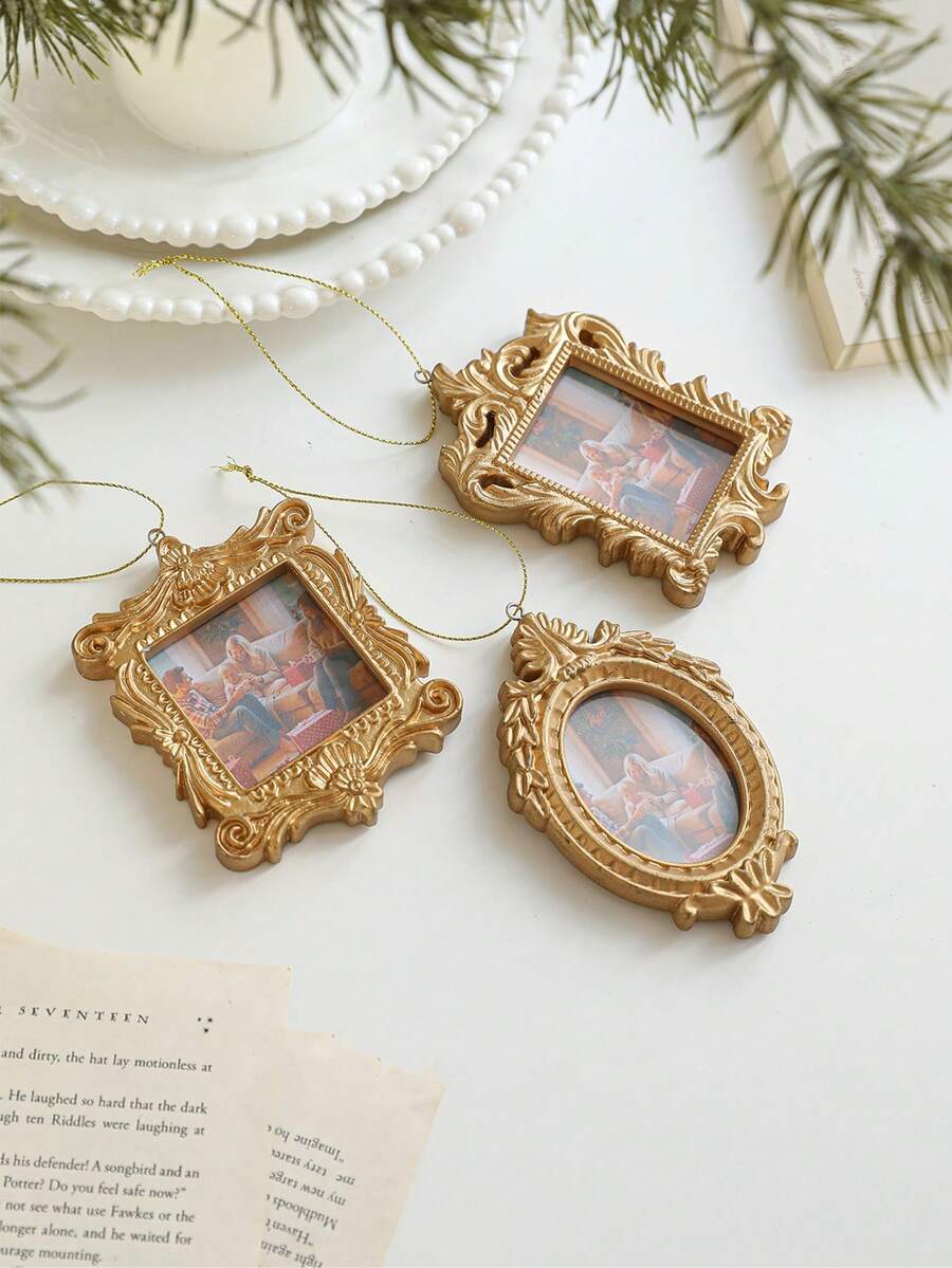 1 pieza Mini marcos de fotos dorados, pequeños marcos de fotos vintage antiguos con vidrio, pequeño marco de fotos para decoración del hogar, hotel, árbol, adornos navideños, decoración de mesa, exhibición de joyería, accesorios para fotografía