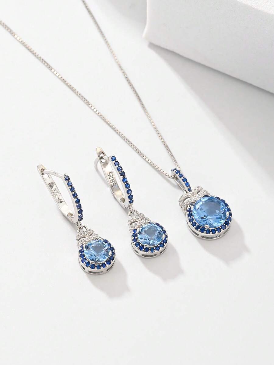 AETOLIA 1 Set aus Halskette und Ohrrringen, modischer Hochzeitsschmuck Set aus 925er Silber mit edlem rosa Zirkonia Stein, passend für Frauen zum Tragen an Dates oder zur Hochzeit