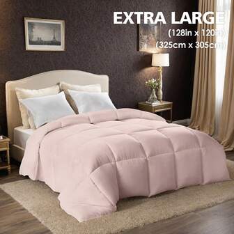 King Size Solid Pink Thick Quilt. A Luxury Quilt For Hotels And Home Bedrooms. Comfortably Warm Yet Breathable For All-Season Use. Features A Soft, Cool, And Odor-Free Filling. Hand And Machine Washable. Provides Comfortable Sleep With A Fluffy Feel. An Ideal Christmas Gift.