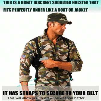 黑色双肩腋下枪套，户外作战腋下隐形枪套，左右通用防护枪套，双弹匣袋，可调节固定肩带枪套