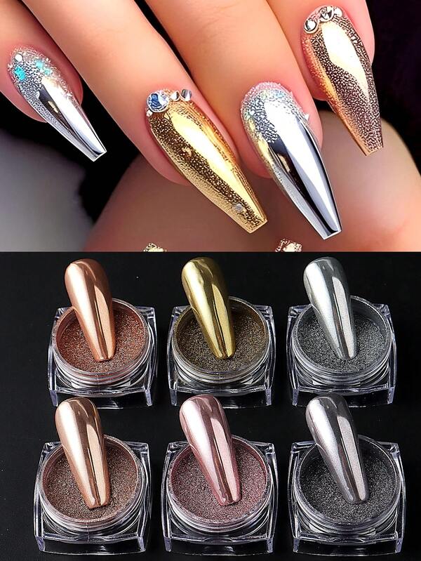 Pulbere metalică cromată pentru unghii, efect de oglindă, pigment metalic cromat, oglindă cu sclipici, pulbere pentru dip, manichiură, decorare, consumabile pentru unghii