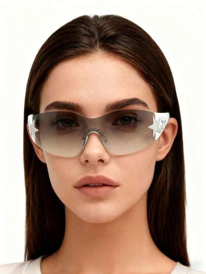 1 Piece Large Frame Multi-Color Y2K Ladies Fashion Glasses, Sporty Fashion Star Glasses,Fashion Eyewear With Bohemian Style,Suitable For Parties And Trips Summer,Beach Accessories,Party,Valentine's Day Gift For Summer Beach Vacation,Outdoor,Travel Shades Star Decor Street Y2k Style Oversized Wrap Frame For Music Festival Preppy Style For Back To School