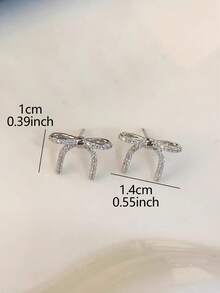 1 par de pendientes de botón elegantes y personalizados de lujo con decoración de lazo, de uso diario y casual de alta gama para mujeres