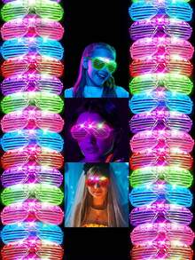 12pcs LED Glasses, LED Flashing Glasses, Party Supplies, 5 Colors, 3 Lighting Modes: Steady On, Intermittent Flashing, Rapid Flashing, Suitable For Adults. The Luminous Glasses Are Perfect For Festivals, Birthdays, Christmas Parties, Glow Stick Glasses, Fashion Glasses, Wedding Cosplay, Christmas Nightclub And Other Occasions. - Multicolor - View 7