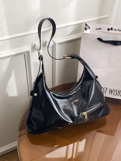 New Fall/Winter Women's Handbags Retro-Chic Soft-Leather Shoulder Bag Zipper Opening Adjustable Shoulder Strap Spacious & Lightweight Crescent Crossbody Bag