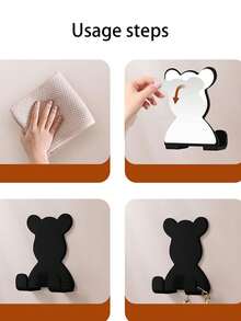 Cute Bear Plastic Wall Mounted Toothbrush Holder, Strong Load-Bearing Adhesive Hook, Creative Cartoon Self-Adhesive Hook For Clothes, Keys, Cables, Bathroom, Kitchen, Home Decor - Multicolor - View 2