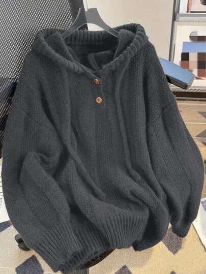 Einfarbiger, lässiger, minimalistischer Kapuzenpullover mit Kordelzug