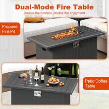 Lifezeal 44.5" Propane Fire Pit Table With Metal Slatted Tabletop & Stainless Steel Burner Brown/Black/Gray - Black - View 3