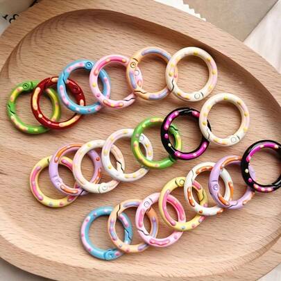 5pcs Alloy Keychain With Spring Ring, Colorful Donut Shaped Carabiner Clips, DIY Jewelry Craft Keychain Connectors