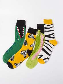 4 Paar Herren Socken für Herbst/Winter, neue modische bunte Socken, Tier-Serie - lässige Paar-Socken