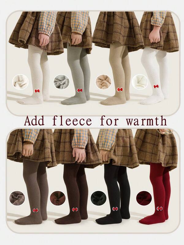 1/3 Paia di collant in pile con righe verticali per bambine/bambine in età prescolare in autunno/inverno, decorati con fiocchi carini, morbidi e confortevoli, leggings versatili, adatti per uso quotidiano, vacanze, viaggi, ritorno a scuola, colore casuale