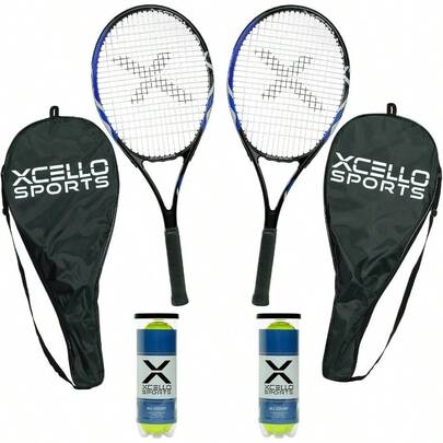 27 Aluminum Racket Set Blue/Black With 2 Tubes Of Tennis Balls And 2 Covers