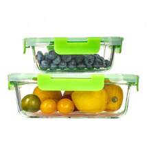10/2pc Green Glass Food Storage Container Lid, Airtight Glass Meal Preparation Container, Reusable Food Container With Leak-Proof Latch Lid, Suitable For Leftovers, Takeout, Oven, Microwave, Refrigerator, Frozen  Lunch Container - 綠色 2pcs - 查看 4