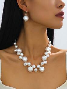 1set Asymmetrical Baroque Faux Pearl Necklace And Earrings Set, Fashionable Choker Necklace For Women Jewelry Women