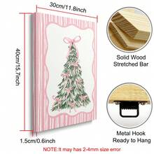 1幅粉色条纹蝴蝶结圣诞树帆布海报（带框/不带框），温馨冬季圣诞假日墙面艺术印刷品，简约少女风房间美学装饰，可爱画作，适用于公寓、客厅、卧室、现代家居装饰 - 彩色 - 查看 8