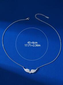 1pc Copper Cubic Zirconia V-Shaped Angel Wing Pendant Necklace, Charming Luxury Fashion Delicate Design Choker Chain Necklace For Women, Party Decor