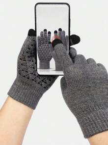 一双男女通用针织手套，保暖内衬，支持触屏操作，厚实防风，秋冬季骑行必备 - 彩色 - 查看 2