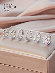 Hihho 3 Paar/Set elegante Blumen- & Blatt-Zirkonia-Ohrstecker, klassisches Design minimalistischer Luxus-Ohrringset, geeignet für tägliches Layering oder einzelnes Tragen, perfektes Geschenk für Freunde - Silber - Übersicht 9