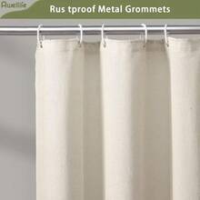 Farmhouse Cream Shower Curtain Button Linen Textured Woven Fabric,Country Style (Cream & Green, 72inch W X 72inch L){Inchcolor_nameinch:InchCream&Greeninch,Inchsize_nameinch:Inch72\InchWx72\InchLinch} - 奶油色和綠色 - 查看 6