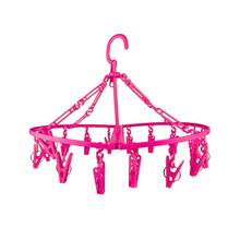 Gancho de ropa de secado de ropa con 16 clips, Gancho portátil para colgar, estante plegable para colgar, gancho giratorio de 360° para secar toallas, sujetadores - Rosa - Ver 2