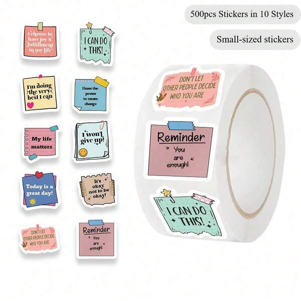 500pc Self Affirmation Motivational Stickers Applicable Birthday Parties,School Rewards, Giveaways And Gift Decorations Journals Luggage Skateboard Doodle Stickers Fun Classic Decorations Back To School,Small-Sized Stickers